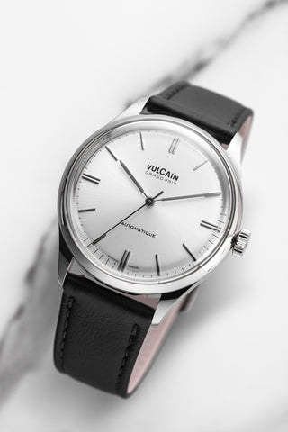 Vulcain Grand Prix Silver Black Calf Leather Watch