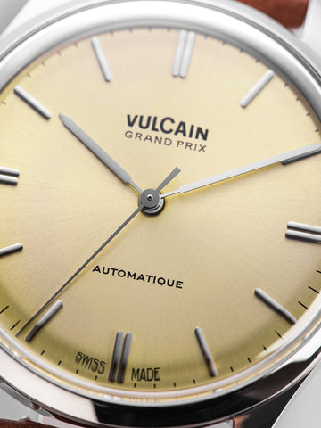 Vulcain Grand Prix Champagne Black Calf Leather Watch