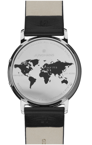 Junghans Milano Mega Solar Watch with black dial, leather strap, steel case