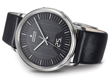 Junghans Milano Mega Solar Watch with black dial, leather strap, steel case