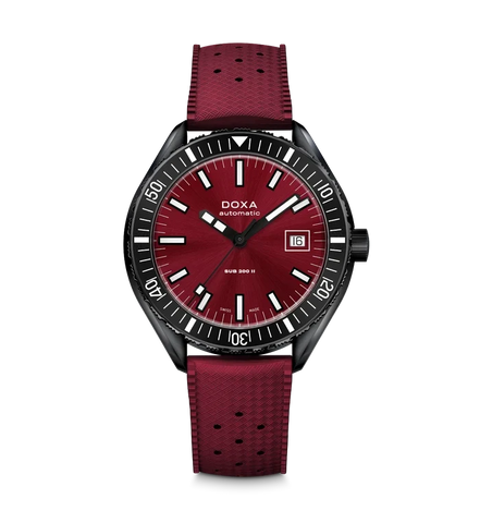Doxa Sub 200 II Redcoral Rubber Strap Red Watch