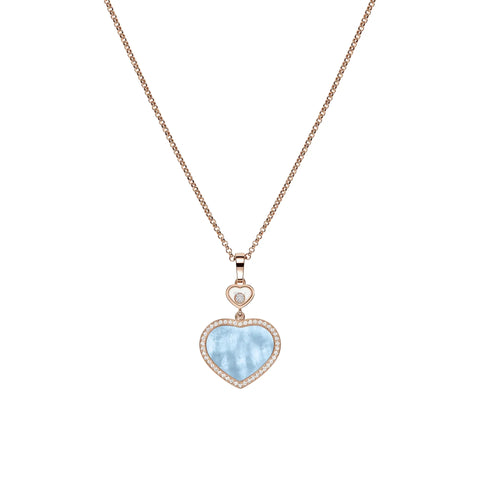 Chopard Happy Hearts 18ct Rose Gold 0.24ct Diamond Blue Mother Of Pearl Necklace