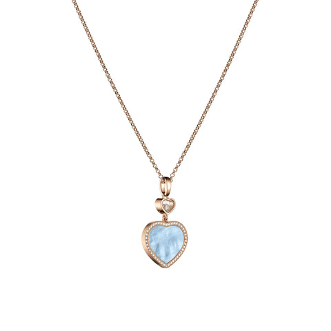 Chopard Happy Hearts 18ct Rose Gold 0.24ct Diamond Blue Mother Of Pearl Necklace