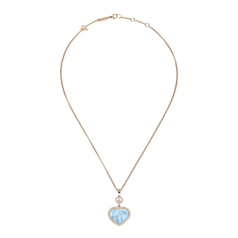 Chopard Happy Hearts 18ct Rose Gold 0.24ct Diamond Blue Mother Of Pearl Necklace