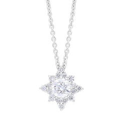 18ct White Gold .31 Diamond .19 Round Star Diamond Cluster Pendant & Chain