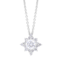 18ct White Gold .31 Diamond .19 Round Star Diamond Cluster Pendant & Chain