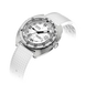 A DOXA automatic watch with a silver stainless steel case, white dial, and textured white silicone strap, shown on a clean white background with a soft shadow.