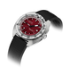 A DOXA Swiss Army 1917 wristwatch featuring a deep red dial, a silver stainless steel case, and a textured black rubber strap, shown on a white background with a soft shadow.