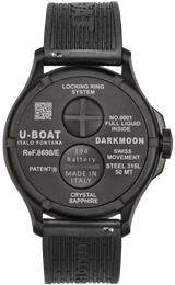 Black U-Boat watch with detailed text on the dial against a white background
