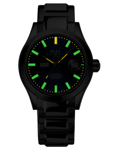 Ball Watch Company Engineer III Marvelight Chronometer Day Date Watch with blue dial, steel bracelet, steel case