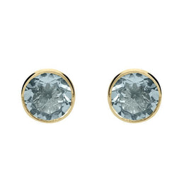 00153477 C W Sellors 9ct Yellow Gold Aquamarine Round Stud Earrings, HBM-059.