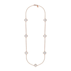9ct Rose Gold WHITE MOP Bloom Four Leaf Clover Long Necklace, N1129