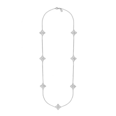 9ct White Gold White Mother of Pearl Eden Long Marquise Flower Necklace