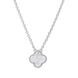 9ct White Gold WHITE MOP Bloom Small Four Leaf Clover Ball Edge Chain Necklet, N1044 