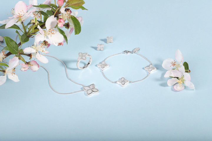 9ct White Gold White Mother of Pearl Eden Small Marquise Flower Necklace