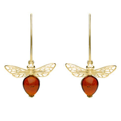 9ct Yellow Gold Amber Bee Small Hook Earrings, E2438.