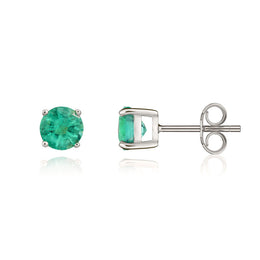 9ct White Gold Emerald 5mm Round Claw Set Stud Earrings