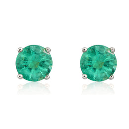 9ct White Gold Emerald 5mm Round Claw Set Stud Earrings. 33-22-003.
