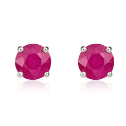 9ct White Gold Ruby 5mm Round Claw Set Stud Earrings. 33-23-010.