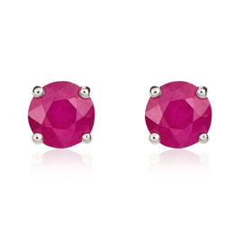 9ct White Gold Ruby 5mm Round Claw Set Stud Earrings. 33-23-010.
