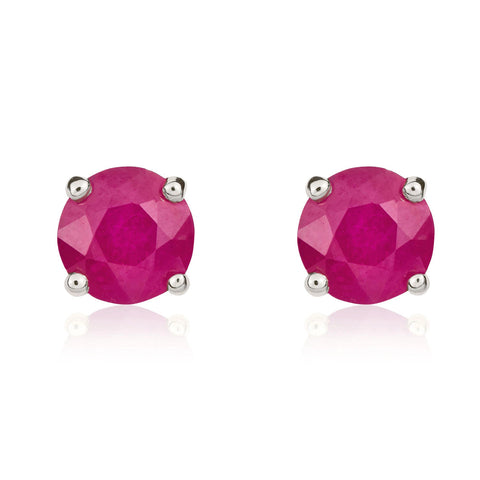9ct White Gold Ruby 5mm Round Claw Set Stud Earrings. 33-23-010.