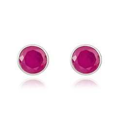 9ct White Gold Ruby 5mm Round Rub Over Set Stud Earrings. 33-23-065.