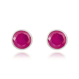 9ct White Gold Ruby 5mm Round Rub Over Set Stud Earrings. 33-23-065.