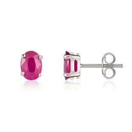 9ct White Gold Ruby 7x5mm Oval Claw Set Stud Earrings