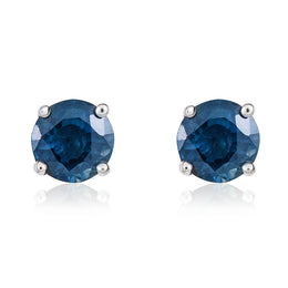9ct White Gold Sapphire 5mm Round Claw Set Stud Earrings. 33-21-066.