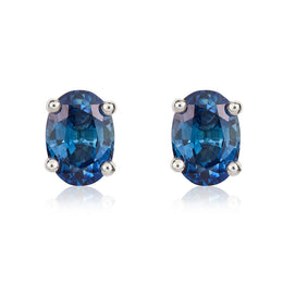9ct White Gold Sapphire 7x5mm Oval Claw Set Stud Earrings. 33-21-065.