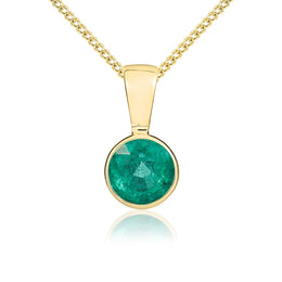 9ct Yellow Gold Emerald 5mm Round Rub Over Set Necklace 62-60-005.