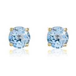 9ct Yellow Gold Aquamarine 5mm Round Claw Set Stud Earrings. 33-25-056.
