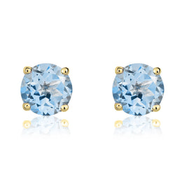 9ct Yellow Gold Aquamarine 5mm Round Claw Set Stud Earrings. 33-25-056.