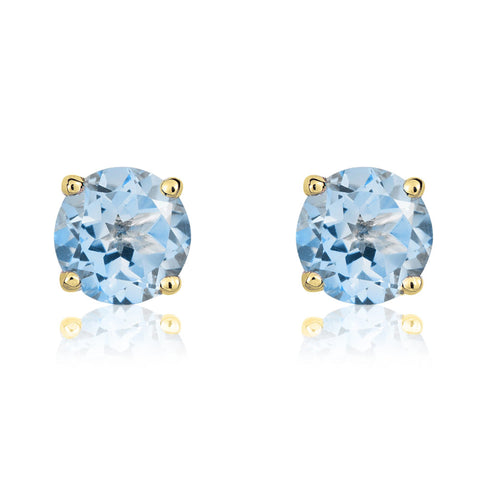 9ct Yellow Gold Aquamarine 5mm Round Claw Set Stud Earrings. 33-25-056.