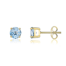 9ct Yellow Gold Aquamarine 5mm Round Claw Set Stud Earrings