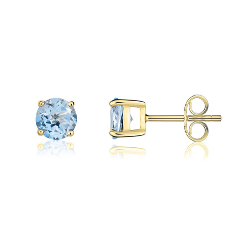 9ct Yellow Gold Aquamarine 5mm Round Claw Set Stud Earrings