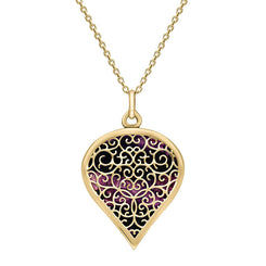 9ct Yellow Gold Blue John Flore Filigree Large Heart Necklace. P3631.