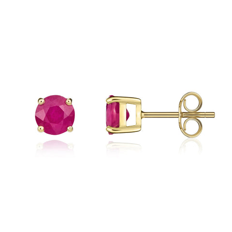 9ct Yellow Gold Ruby 5mm Round Claw Set Stud Earrings