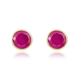 9ct Yellow Gold Ruby 5mm Round Rub Over Set Stud Earrings. 33-23-020.