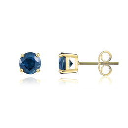 9ct Yellow Gold Sapphire 5mm Round Claw Set Stud Earrings