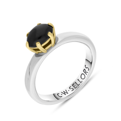 9ct Yellow Gold Sterling Silver Whitby Jet Stepping Stones 4x7mm Oval Claw Set Ring R574