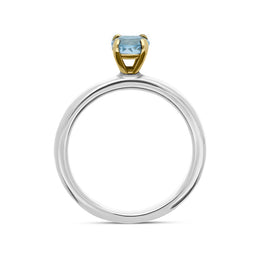 9ct Yellow Gold Sterling Silver Blue Topaz Stepping Stones 5mm Round Claw Set Ring R572