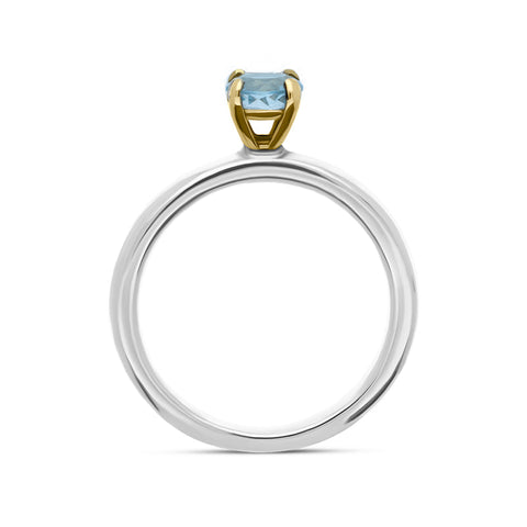 9ct Yellow Gold Sterling Silver Blue Topaz Stepping Stones 5mm Round Claw Set Ring R572