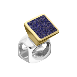 9ct Yellow Gold Sterling Silver Blue Goldstone Stepping Stones 5mm Square Charm P1763