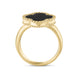 9ct Yellow Gold Whitby Jet Bloom Four Leaf Clover Ball Edge Ring