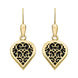9ct Yellow Gold Whitby Jet Flore Filigree Heart Drop Earrings. E2588.