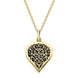 9ct Yellow Gold Whitby Jet Flore Filigree Medium Heart Necklace. P3630.