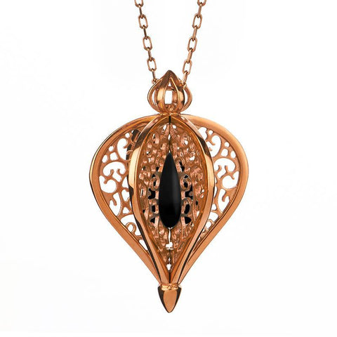 9ct Rose Gold Whitby Jet Flore Filigree Small Necklace P2338C