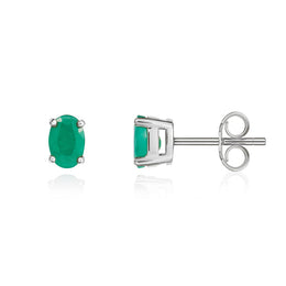 9ct White Gold Emerald 6x4mm Oval Claw Set Stud Earrings. 33-22-002._2