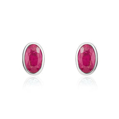 9ct White Gold Ruby 5x3mm Oval Rub Over Set Stud Earrings. 33-23-036.